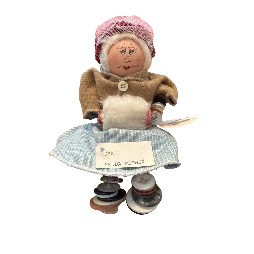 I'm a Button Dollie Hedda Flower Doll OS Blue Tan‎ 1992 Vtg on Handmade